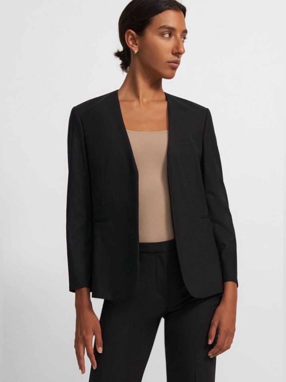 Theory Lindrayia Black Wool Open Blazer